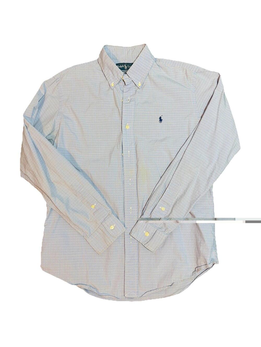Polo Ralph Lauren Dress Shirt Mens M Blue Plaid Button Down Preppy Tradcore